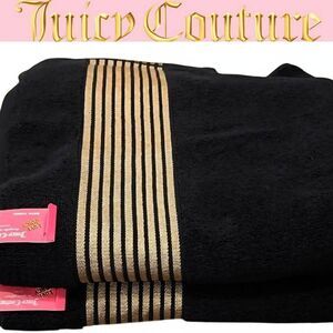 Juicy Couture Home Luxury Gold Striped Plush Bath Towels- Set of 2